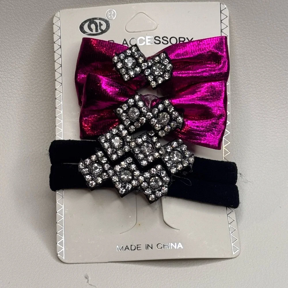 Pink and Black Hair Accessories with Elegant Rhinestone Embellishments